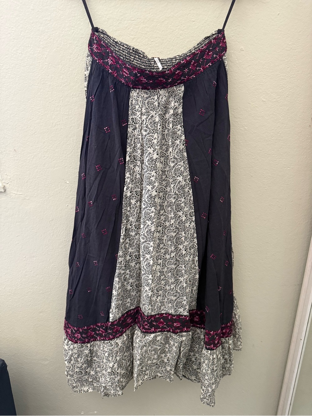 Free People Black, White & Pink Patchwork Boho Maxi Skirt